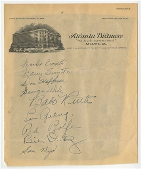 1934 Yankees Team Sheet Signed By Ruth, Gehrig and Others (PSA/DNA)